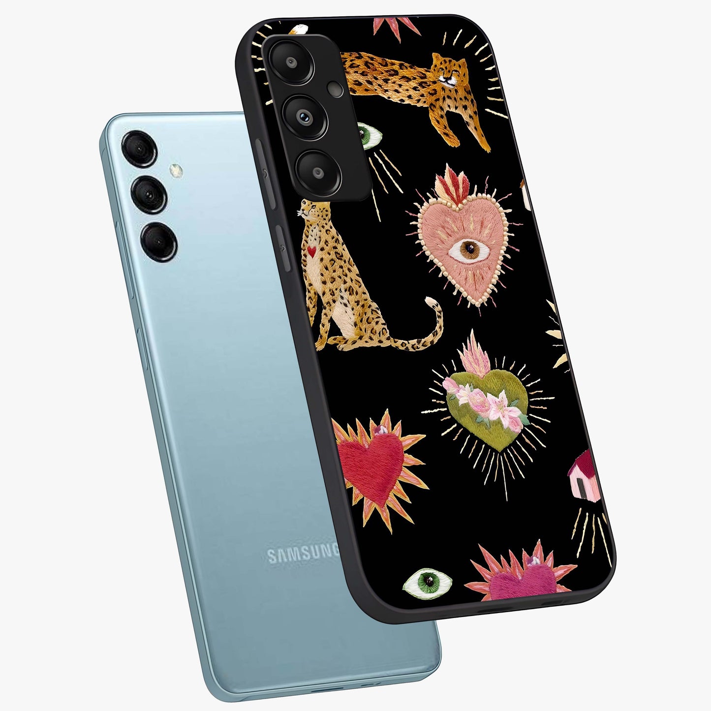 Sacred Jungle Heart Glass Case displayed in angled mockup highlighting lush tropical design with natural aesthetic style.