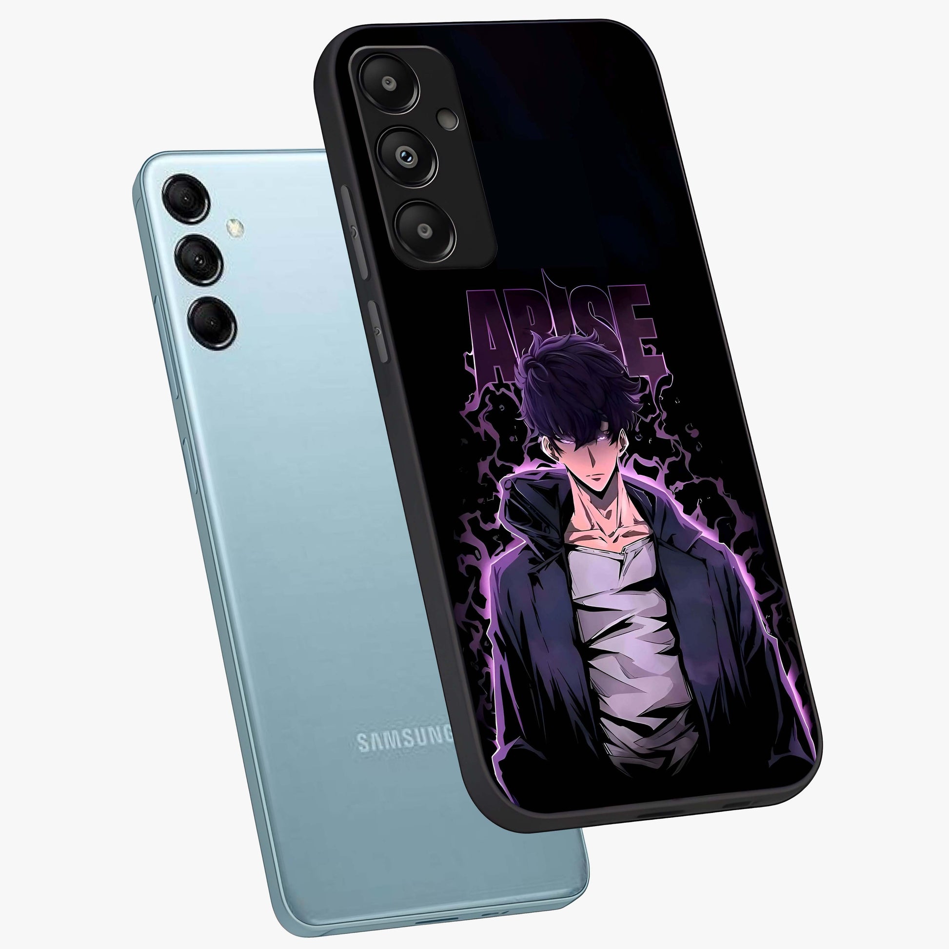 Shadow Monarch Awakening Glass Case displayed in angled mockup highlighting dramatic shadow warrior design with fantasy aesthetic.