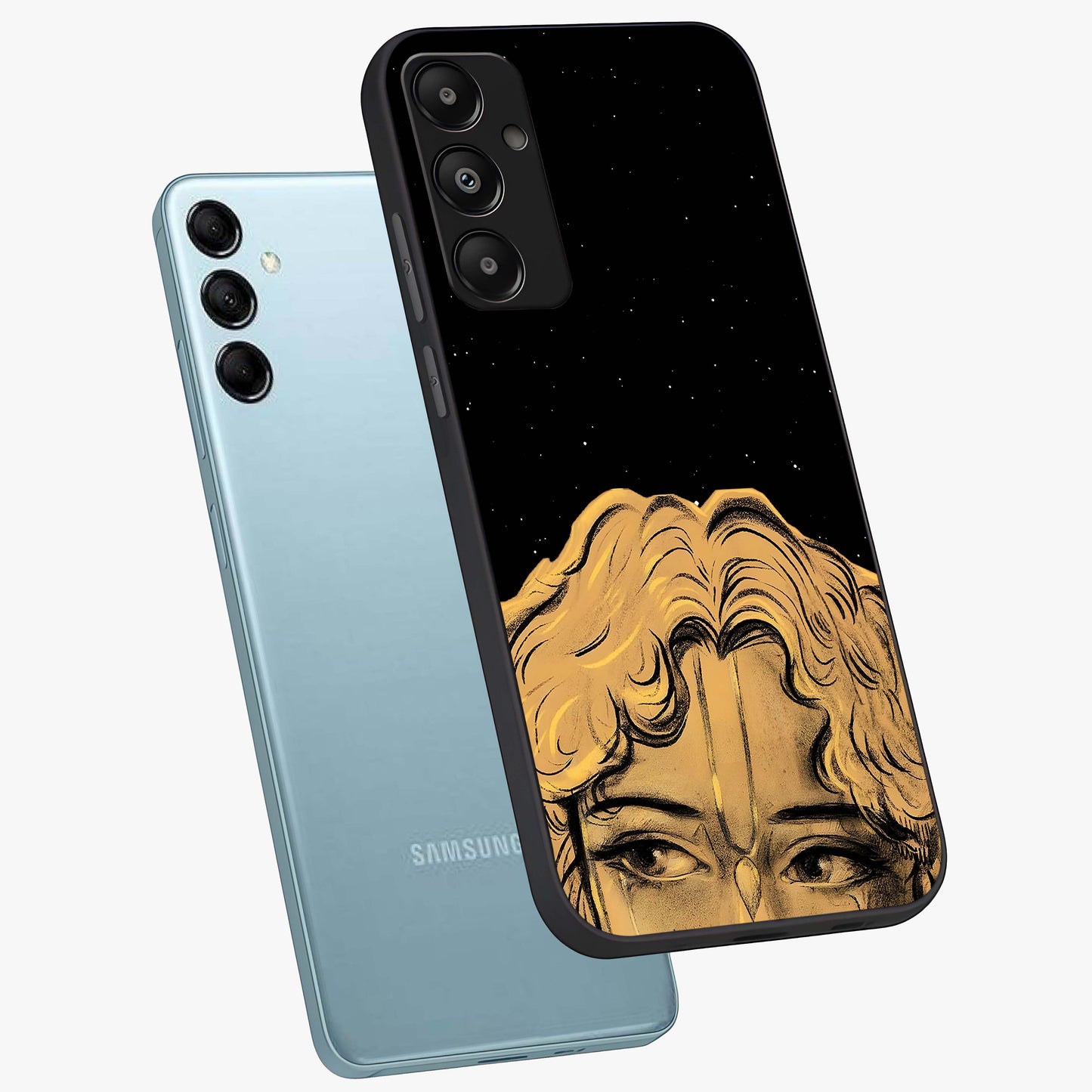 Shri Krishna Art Glass Case displayed in angled mockup highlighting spiritual Krishna illustration with divine aesthetic.