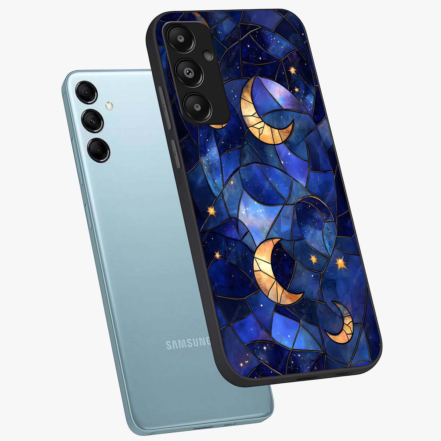 Starlit Sky Tapestry Glass Case displayed in angled mockup highlighting celestial night pattern with artistic aesthetic style.