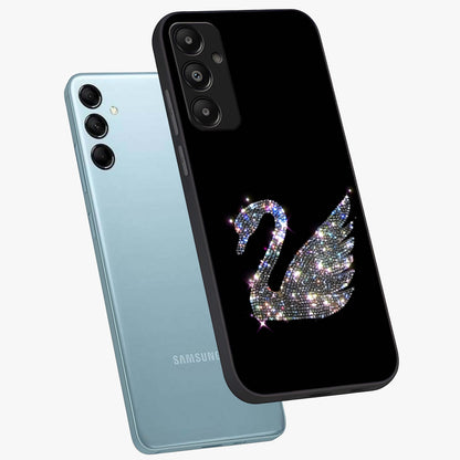 Starlit Swan Grace Glass Case displayed in angled mockup highlighting elegant swan illustration with dreamy celestial aesthetic.
