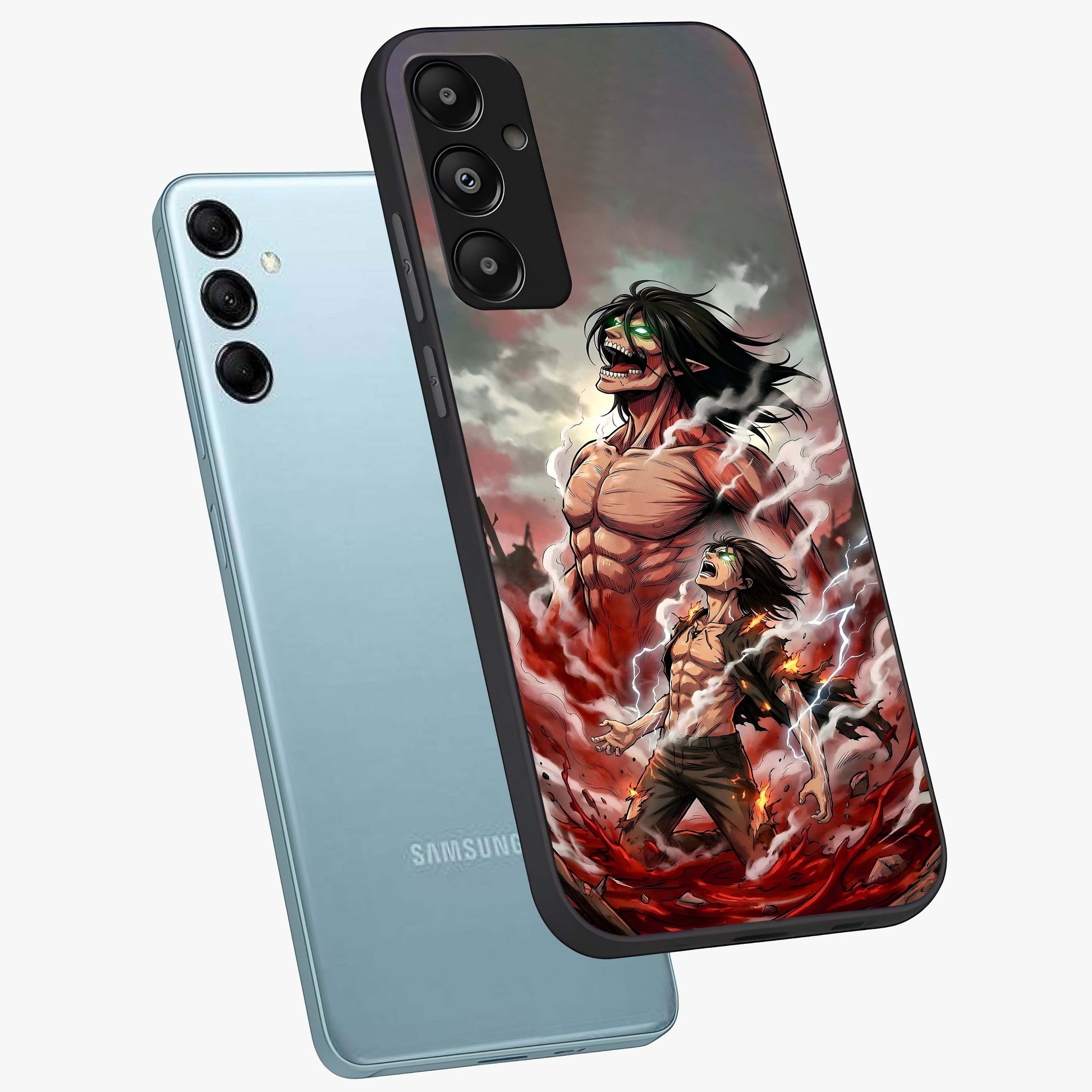 Titan Awakening Fury Glass Case displayed in angled mockup highlighting dramatic giant warrior design with bold anime aesthetic.