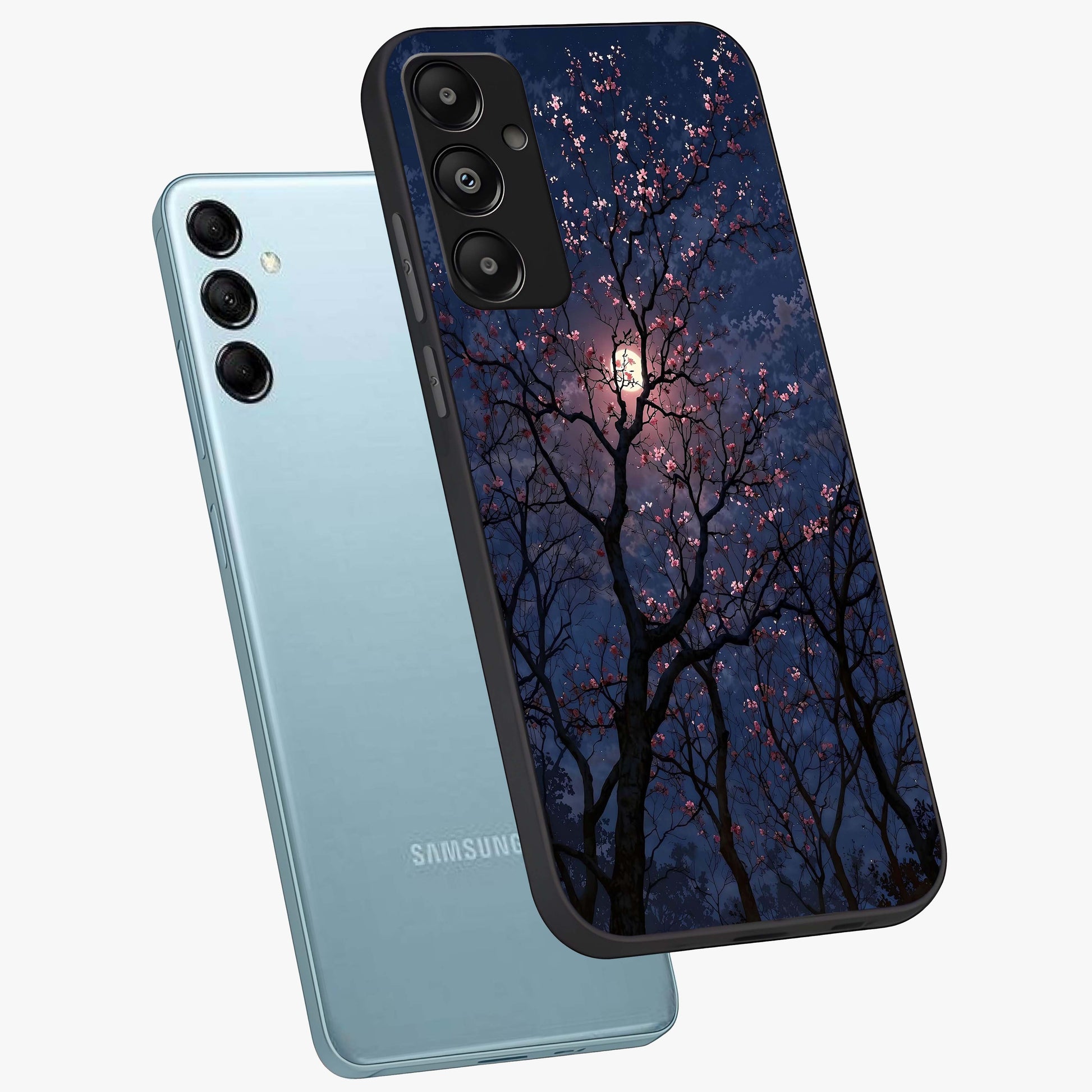 Twilight Sakura Serenade Glass Case displayed in angled mockup highlighting delicate sakura flower design with dreamy aesthetic.