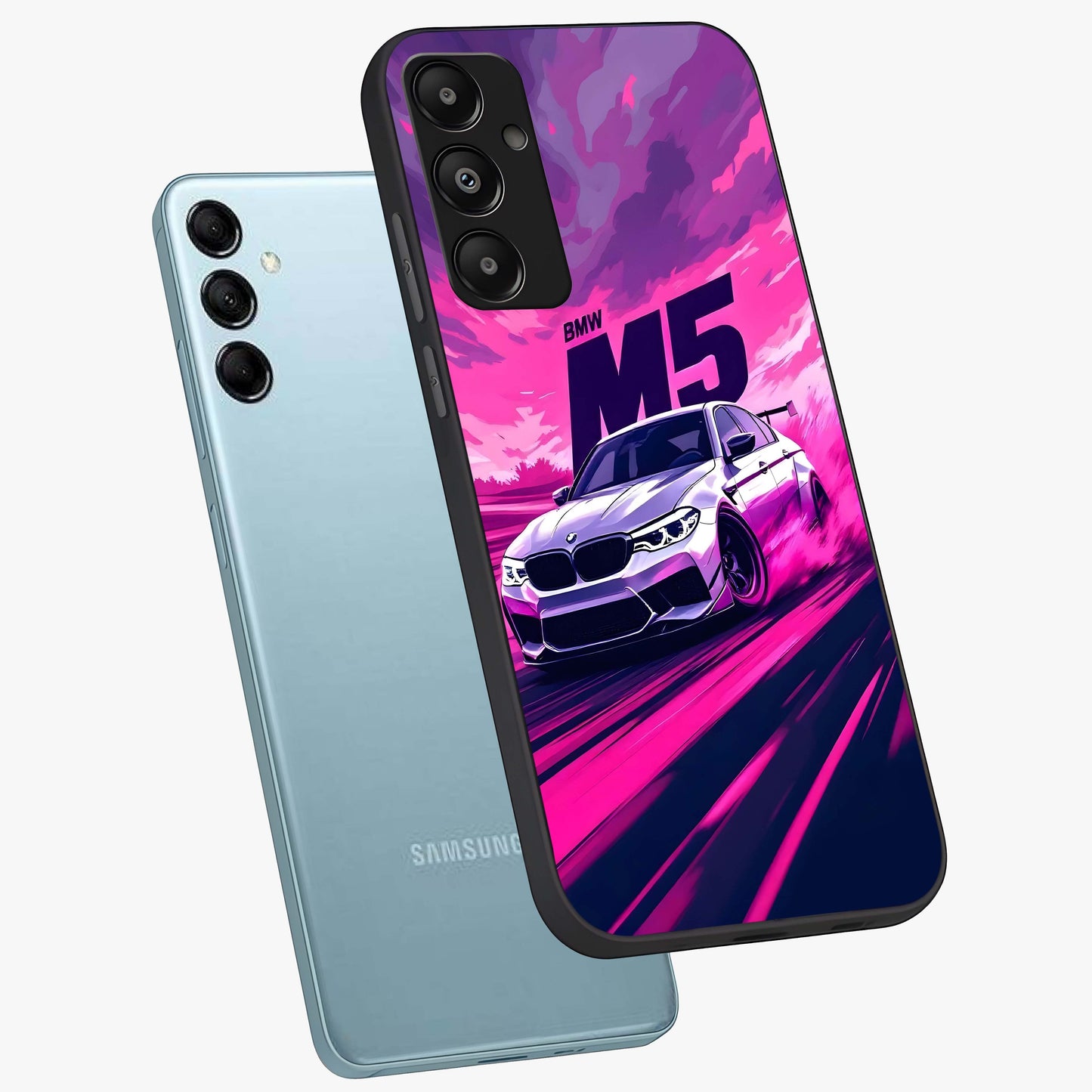 Velocity Drift Pulse Glass Case displayed in angled mockup highlighting dynamic drift design with sporty automotive aesthetic.