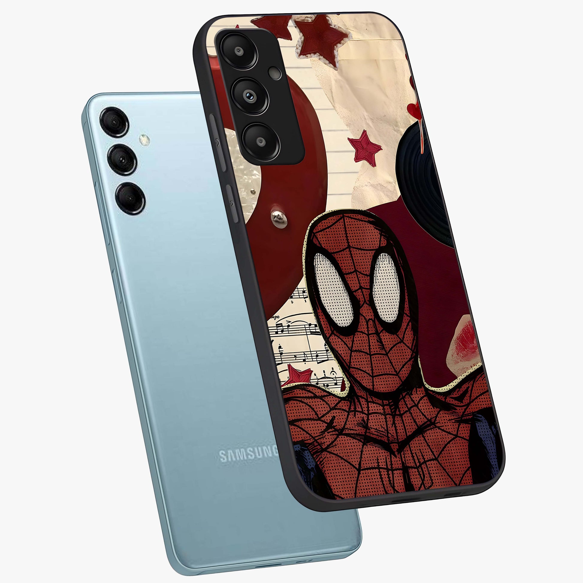 Web Warrior Vibes Glass Case displayed in angled mockup highlighting dynamic web design with comic style aesthetic.