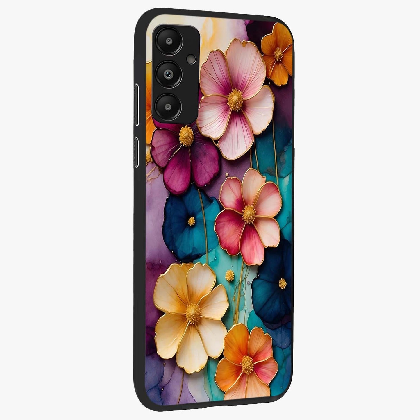 Artlyn Grace Flower Pattern Glass Case upright view showcasing graceful floral artwork with aesthetic botanical style.