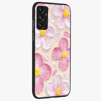 Blush Bloom Texture Glass Case upright view showcasing delicate blush floral texture with modern minimal style.