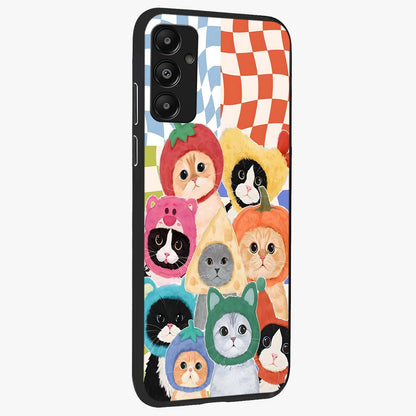 Cats in Fruits Glass Case upright view showcasing charming cat artwork with fun fruity theme.