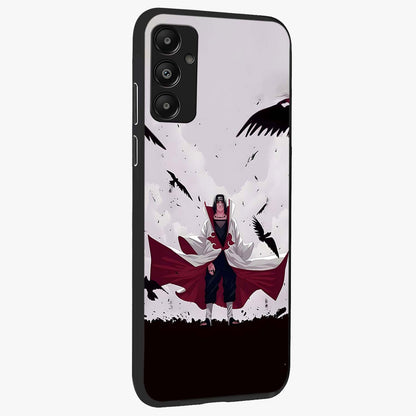 Crimson Crow Ascension Glass Case upright view showcasing dramatic crow artwork with bold gothic theme.