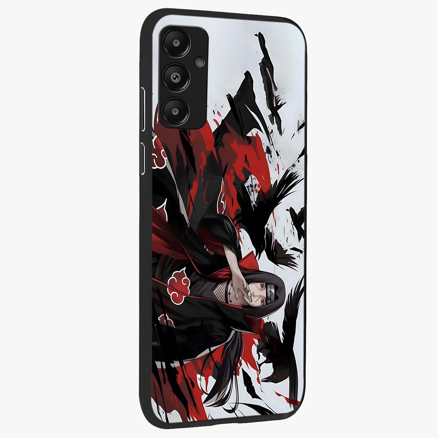 Crimson Crow Illusion Glass Case upright view showcasing striking crow illusion artwork with intense crimson theme.