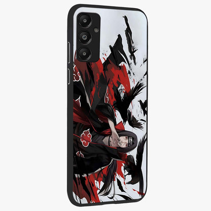 Crimson Crow Illusion Glass Case upright view showcasing striking crow illusion artwork with intense crimson theme.