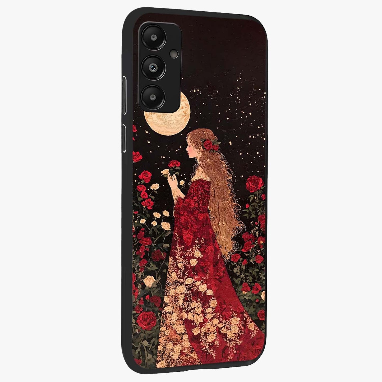 Crimson Dreams Glass Case upright view showcasing dreamy red toned artwork with modern aesthetic style.