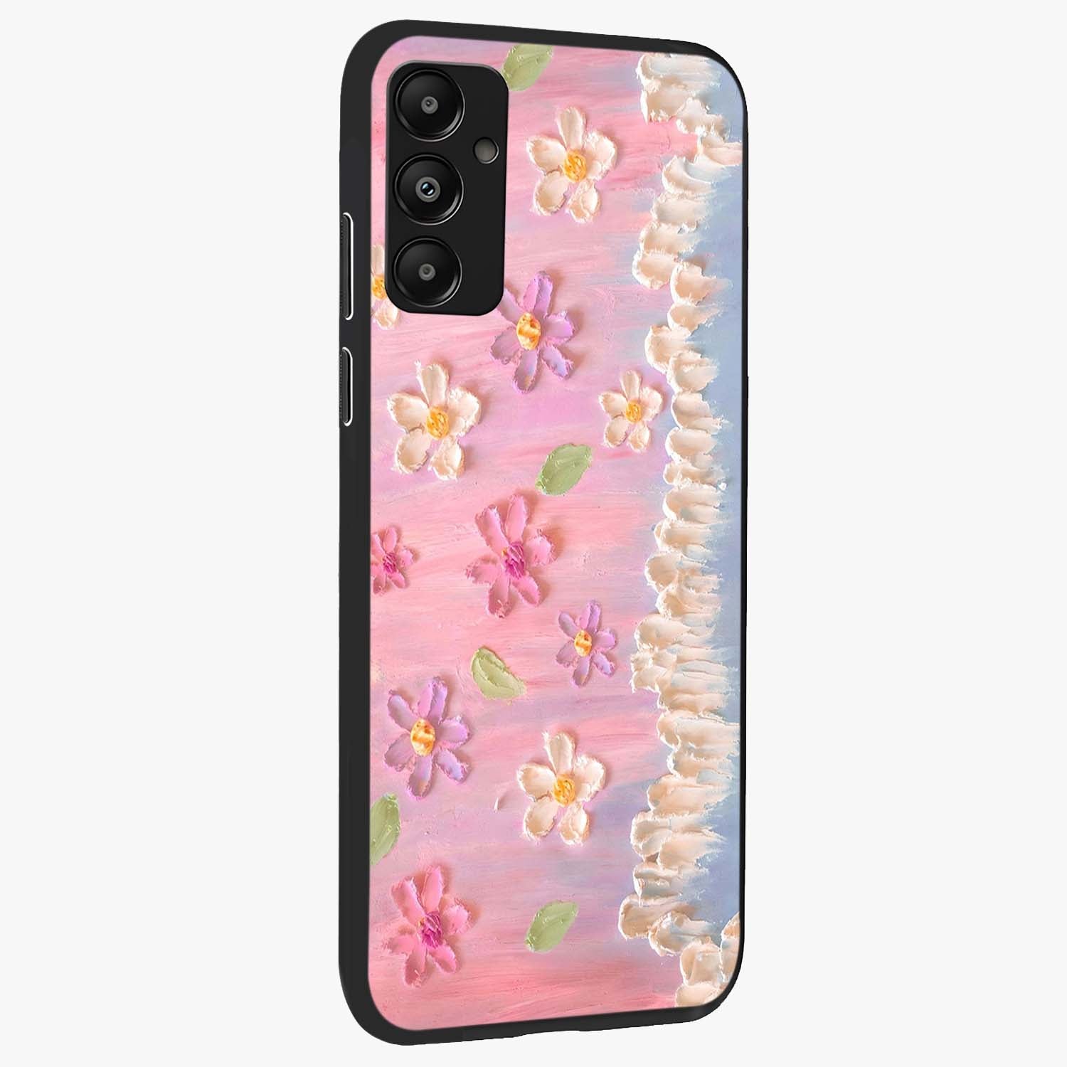 Dreamy Painted Garden Glass Case upright view showcasing vibrant floral garden artwork with artistic nature theme.
