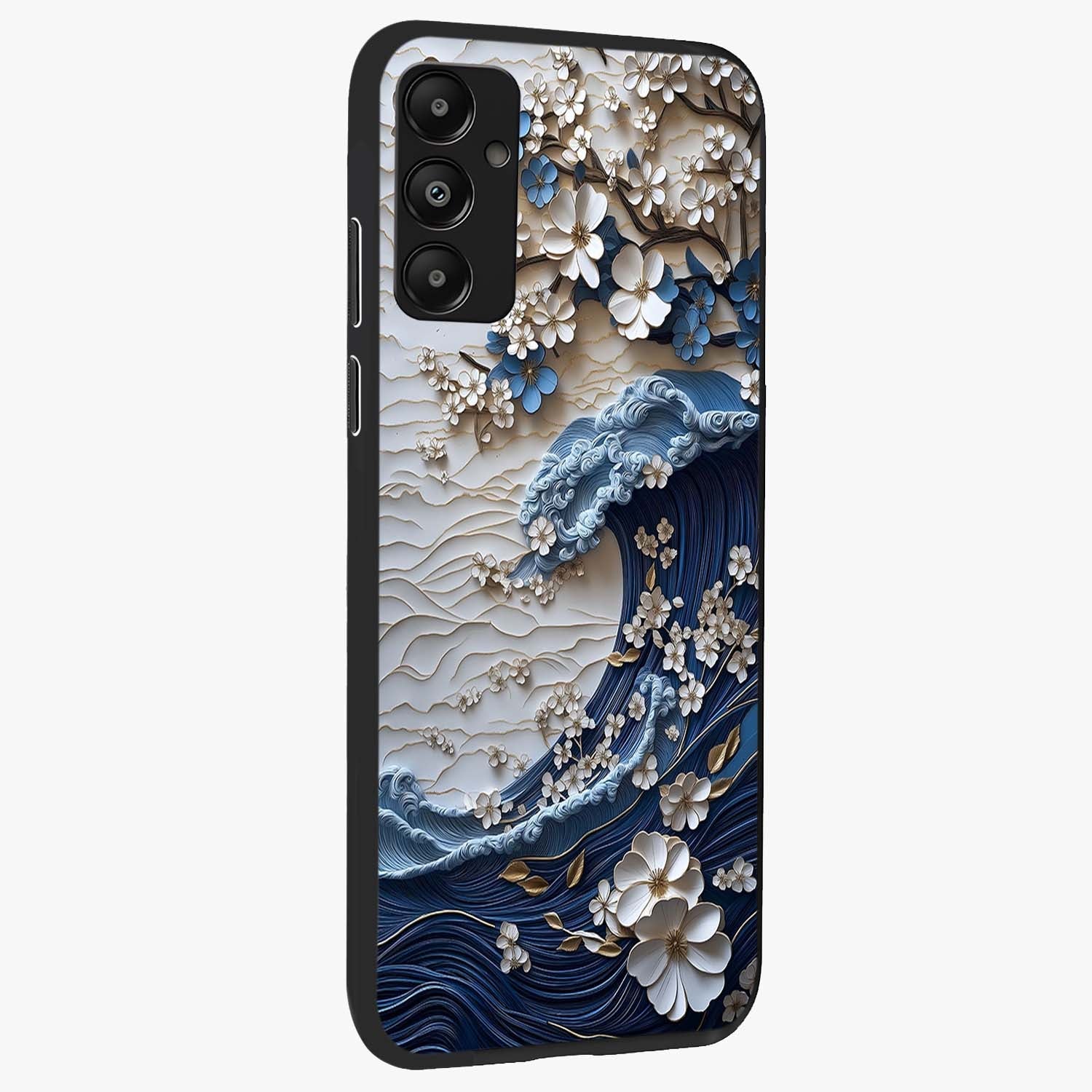 Floral Wave Origami Glass Case upright view showcasing creative floral origami artwork with artistic decorative theme.