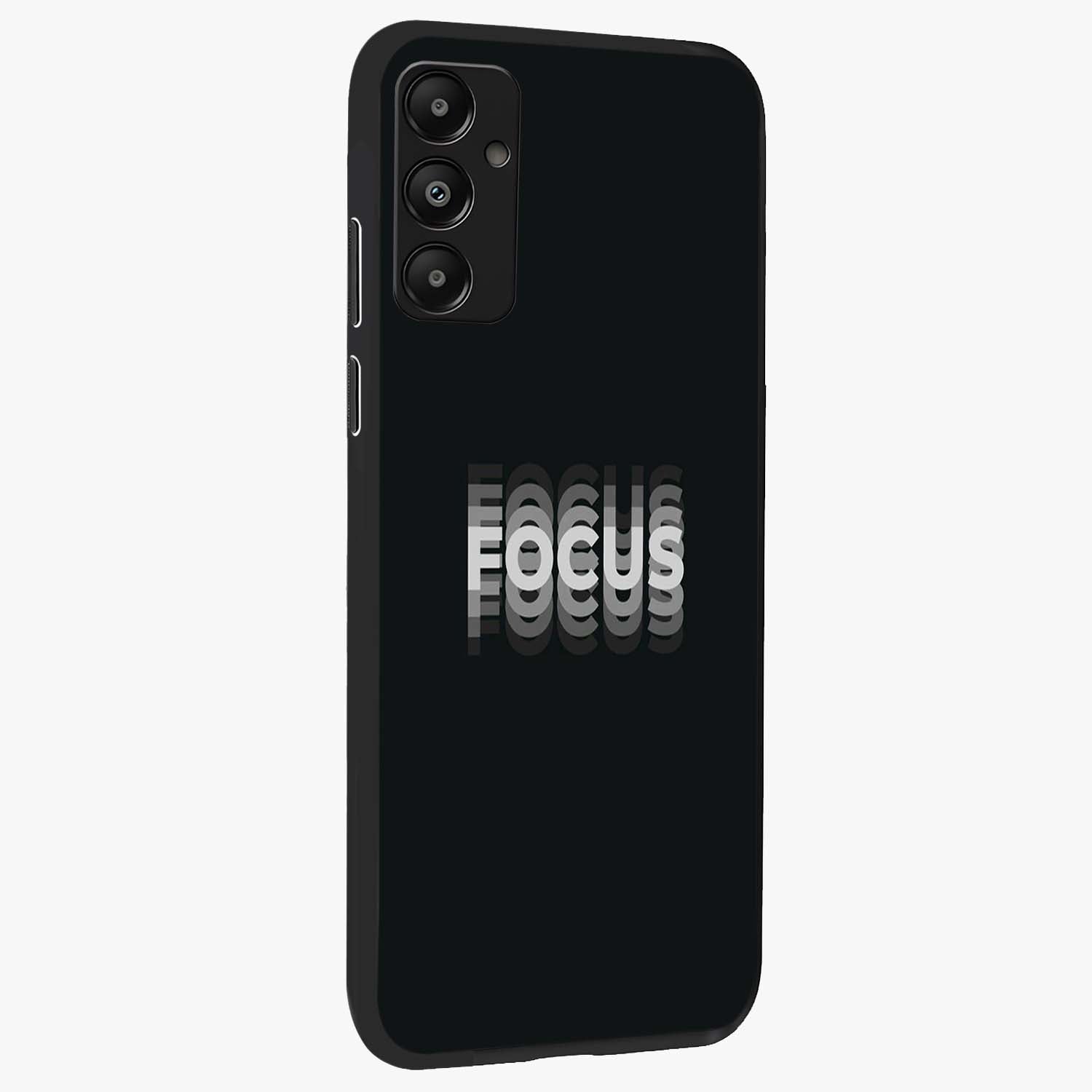Focus Mode On Glass Case upright view showcasing strong typography statement with sleek motivational theme.