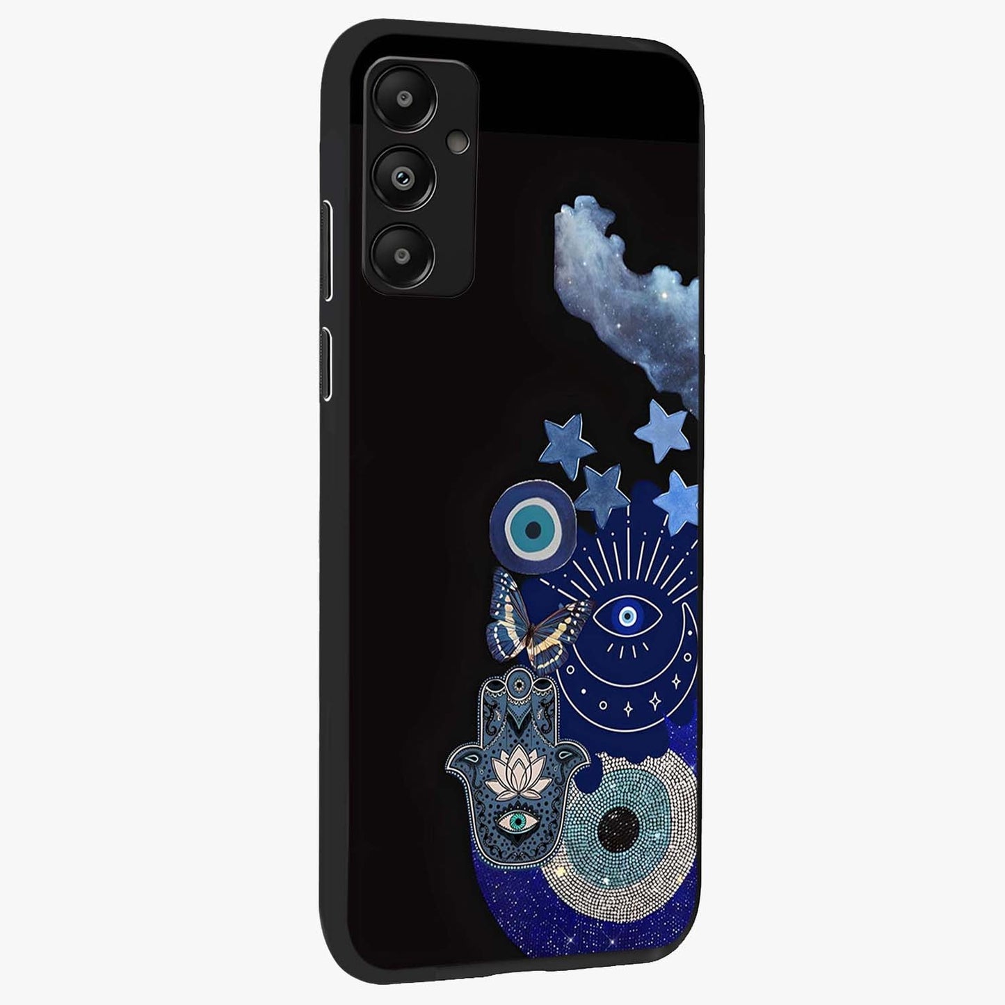 Galactic Charm Cluster Glass Case upright view showcasing glowing cosmic charm artwork with magical celestial style.