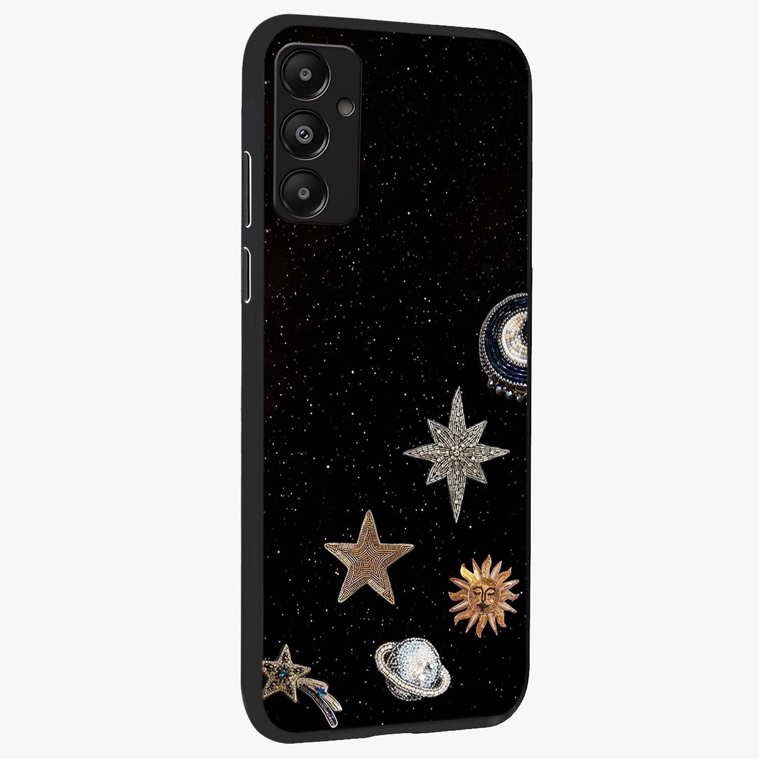 Galactic Charm Glow Glass Case upright view showcasing glowing cosmic charm artwork with magical celestial style.