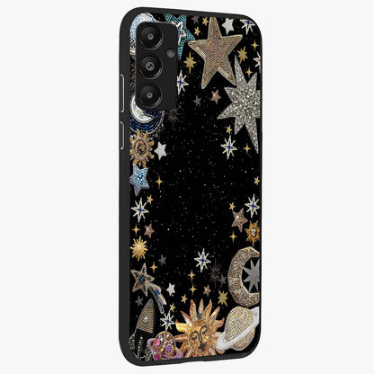 Galactic Jewel Stars Glass Case upright view showcasing glittering star jewel artwork with vibrant galaxy theme.