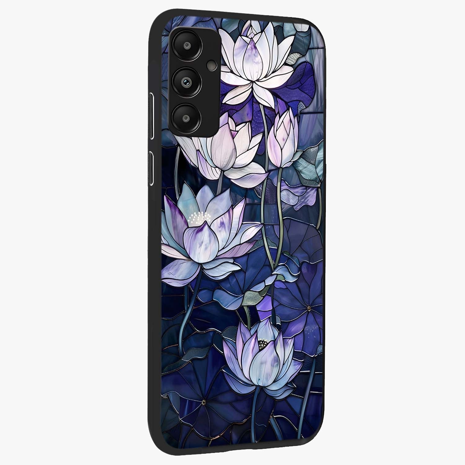 Gloss Petal Rush Glass Case upright view showcasing dynamic floral petal artwork with modern botanical theme.