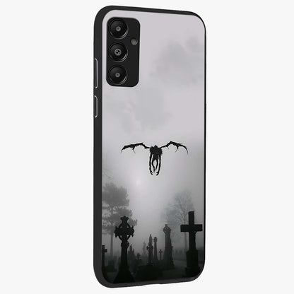 Graveyard Shadow Descent Glass Case upright view showcasing haunting graveyard artwork with dramatic dark theme.