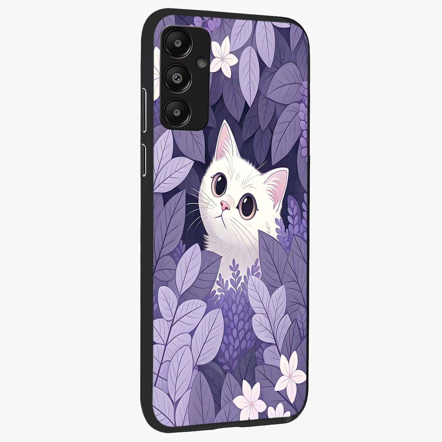 Lilac Hide Peek Cat Glass Case upright view showcasing charming cat artwork with adorable peek theme.