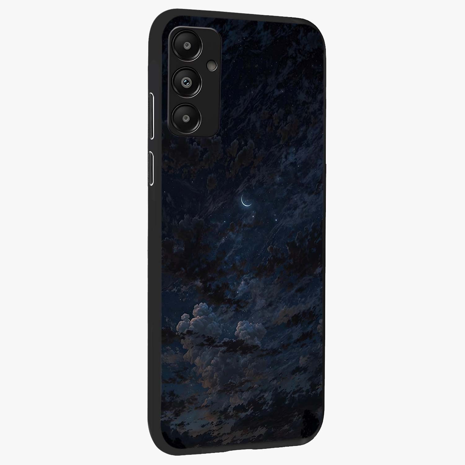 Lunar Veil Silence Glass Case upright view showcasing calm moon themed artwork with serene night atmosphere.