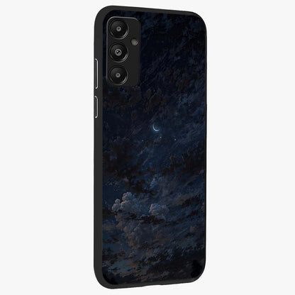 Lunar Veil Silence Glass Case upright view showcasing calm moon themed artwork with serene night atmosphere.