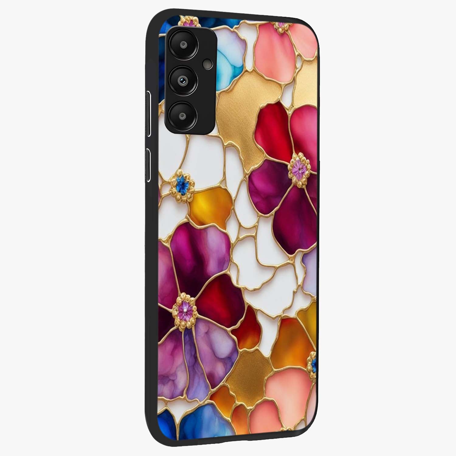 Marble Flower Pattern Glass Case upright view showcasing decorative marble flower artwork with refined style.