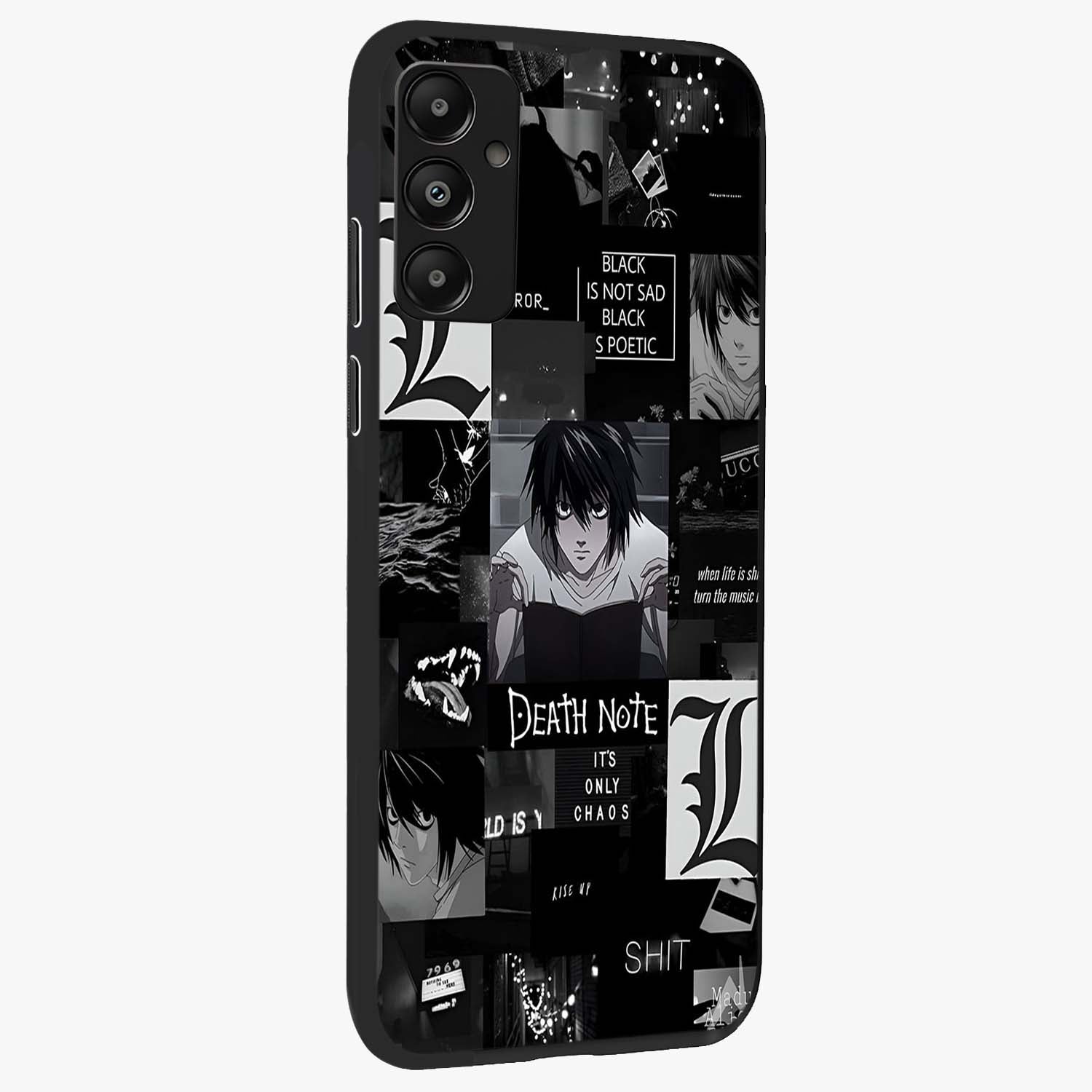 Midnight Chaos Mind Glass Case upright view showcasing expressive abstract artwork with bold dark theme.