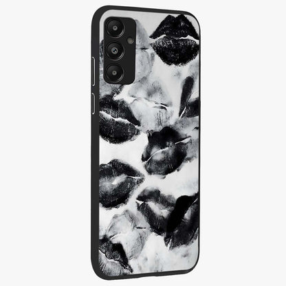Midnight Kiss Marks Glass Case upright view showcasing stylish kiss mark artwork with trendy romantic theme.