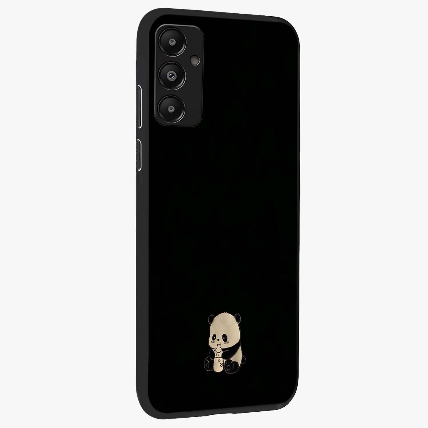 Midnight Panda Love Glass Case upright view showcasing charming panda artwork with playful romantic theme.