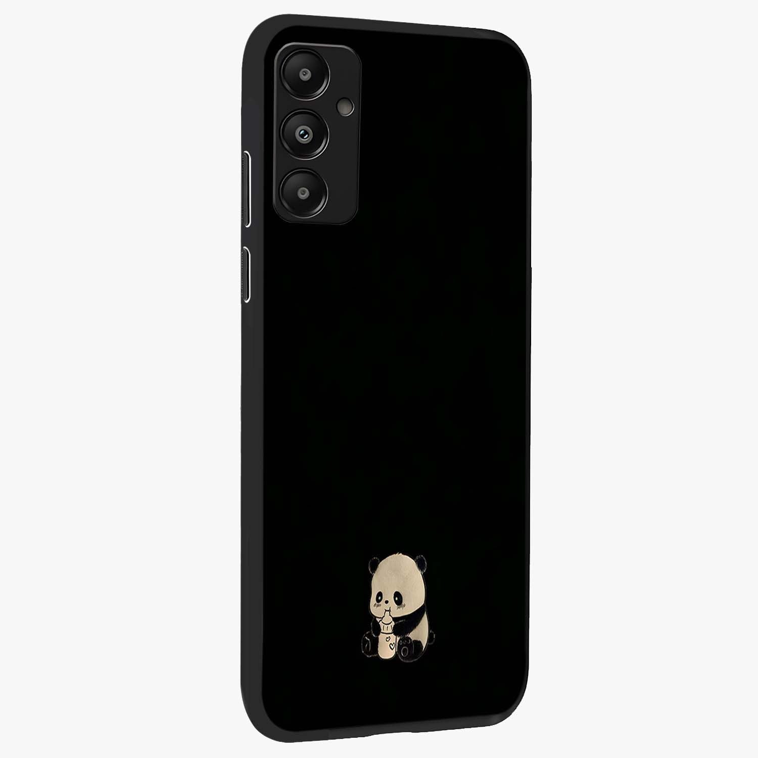Midnight Panda Love Glass Case upright view showcasing charming panda artwork with playful romantic theme.