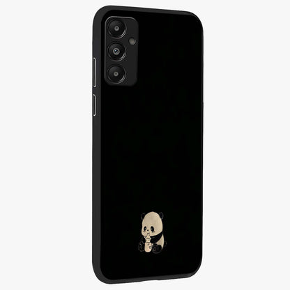 Midnight Panda Love Glass Case upright view showcasing charming panda artwork with playful romantic theme.