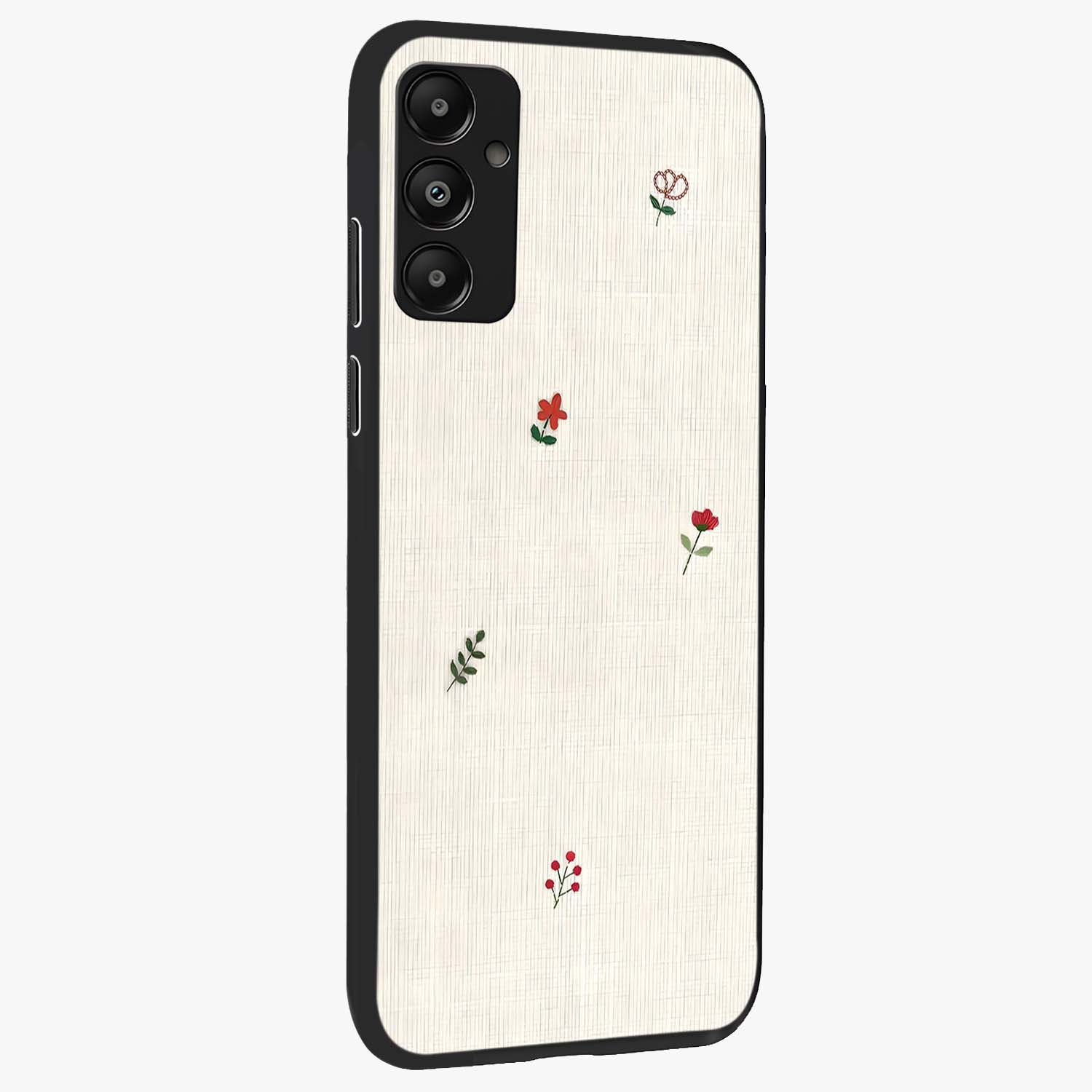 Minimalistic Blue With White Flower Pattern Glass Case upright view showcasing clean white flower artwork with calming blue theme.