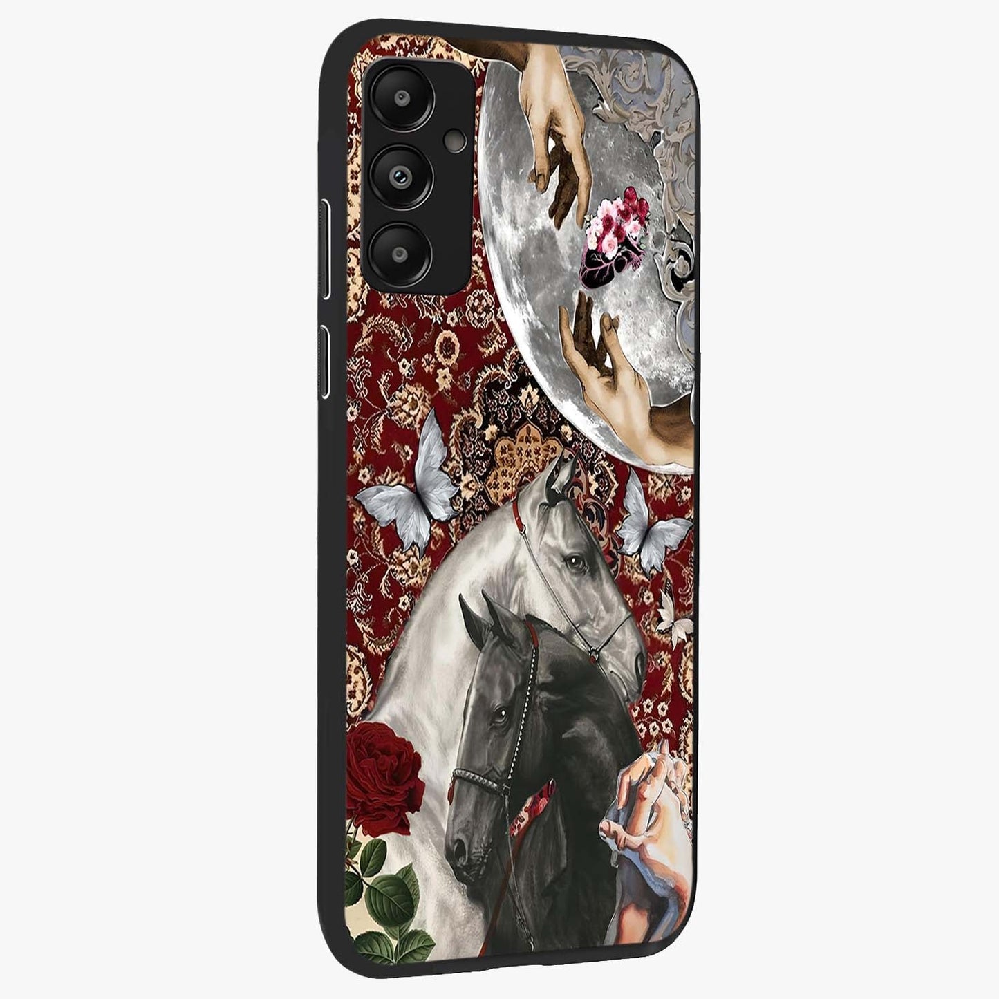 Moonlit Royal Stallion Glass Case upright view showcasing dramatic horse artwork with glowing moon themed design.