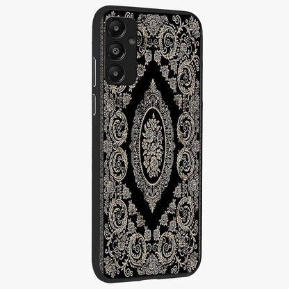Noir Bloom Elegance Glass Case upright view showcasing graceful floral artwork with luxurious dark theme.