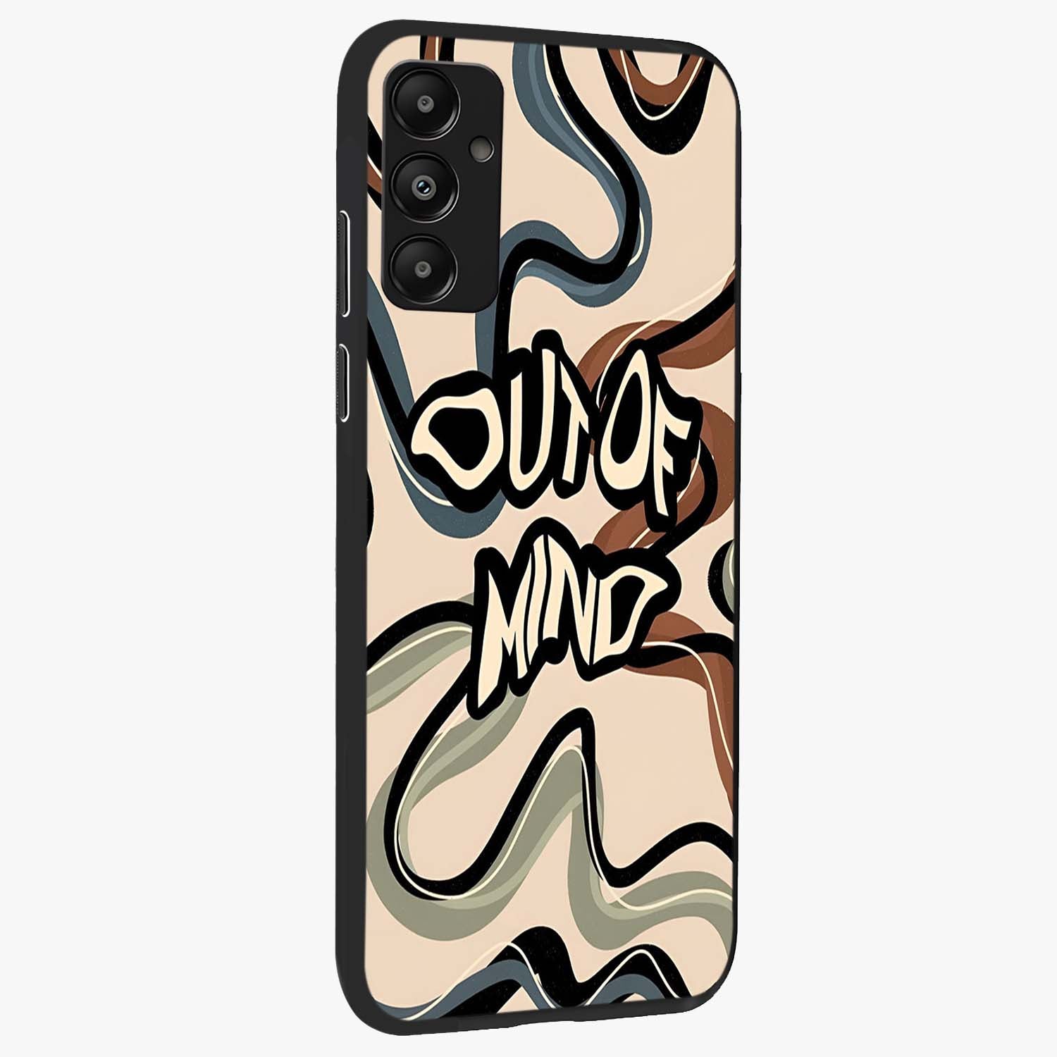 Out Of Mind Glass Case upright view showcasing striking typography artwork with edgy conceptual theme.