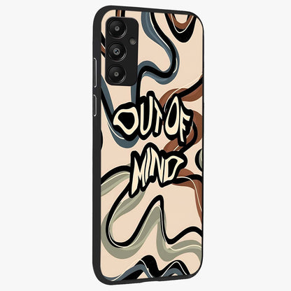 Out Of Mind Glass Case upright view showcasing striking typography artwork with edgy conceptual theme.