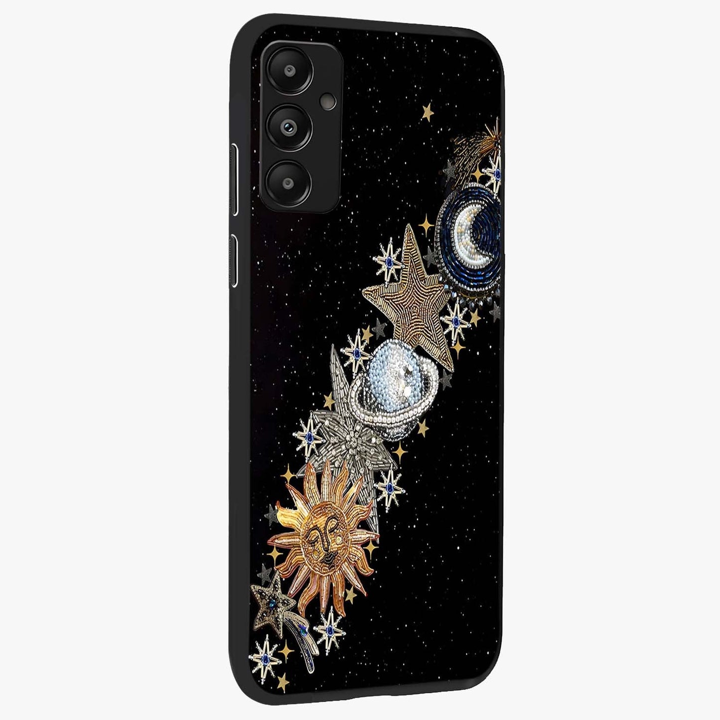 Pearls Universe Object Glass Case upright view showcasing decorative pearl themed artwork with cosmic elegance.