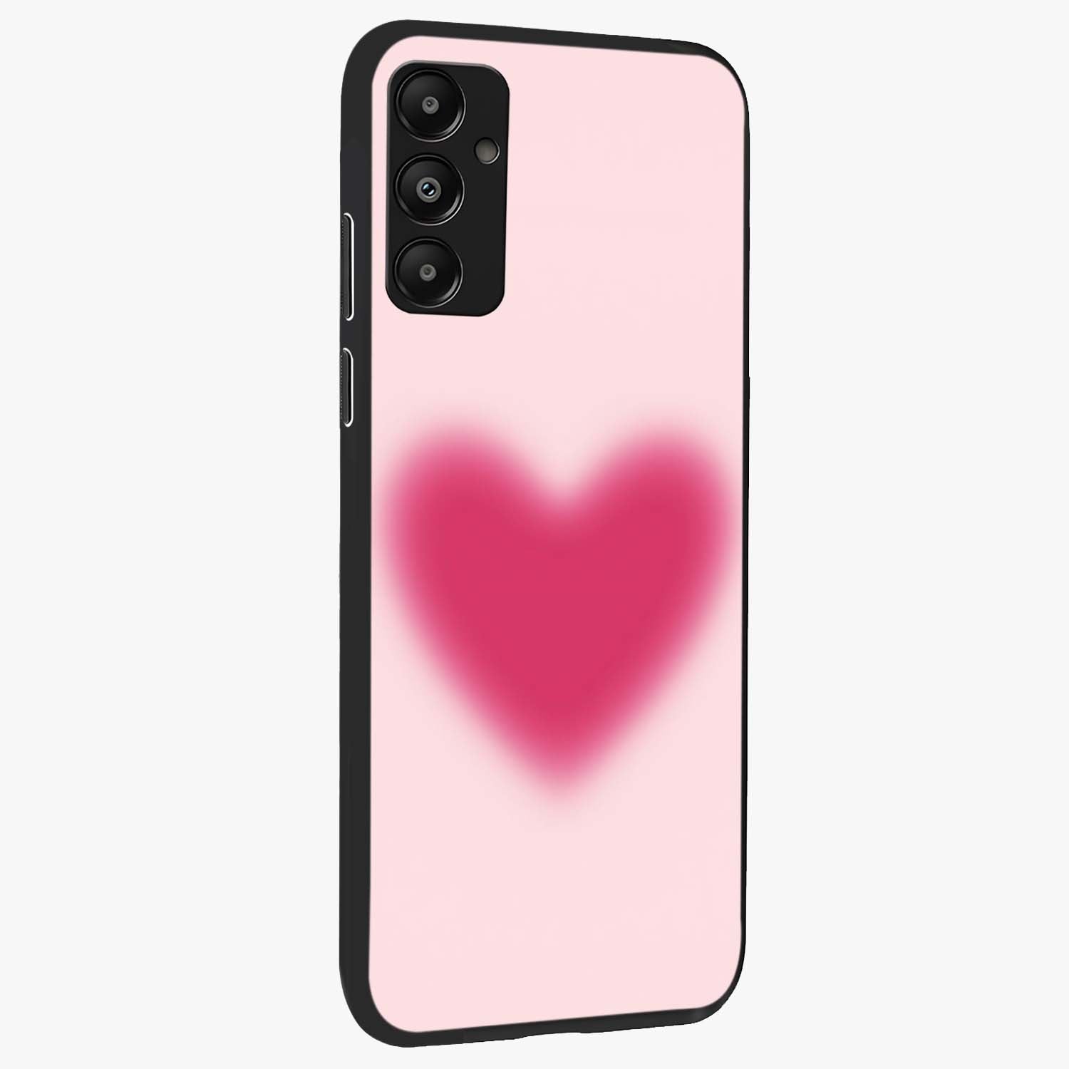 Pink Aura Heart Glass Case upright view showcasing romantic heart artwork with soft pastel theme.