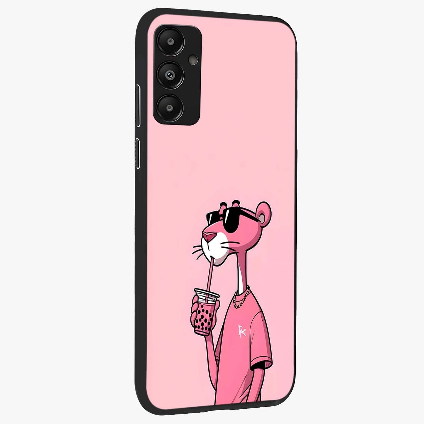 Pink Panther Glass Case upright view showcasing fun animated artwork with stylish retro cartoon theme.