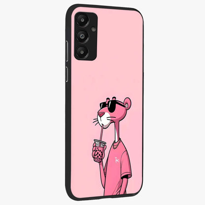 Pink Panther Glass Case upright view showcasing fun animated artwork with stylish retro cartoon theme.