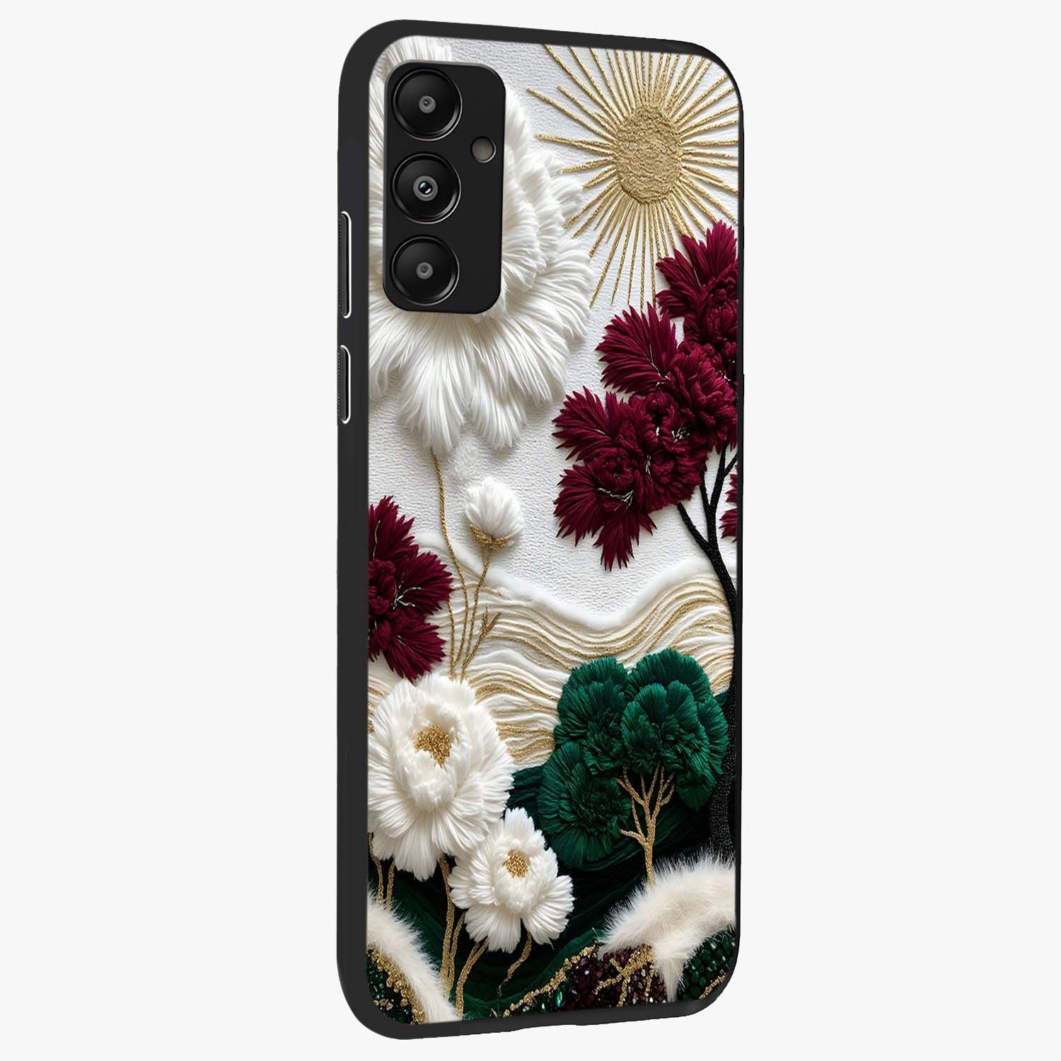 Radiant Bloom Elegance Glass Case upright view showcasing decorative flower artwork with refined botanical theme.
