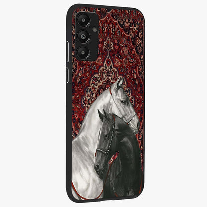 Regal Stallion Tapestry Glass Case upright view showcasing powerful horse artwork with elegant tapestry theme.