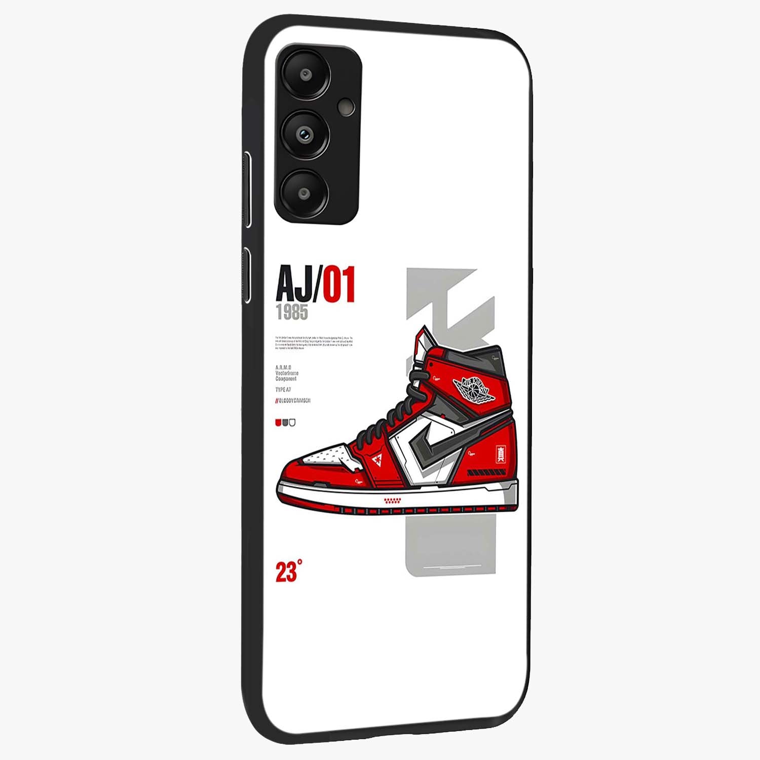 Retro Sneaker Blueprint Glass Case upright view showcasing stylish sneaker illustration with vintage streetwear theme.