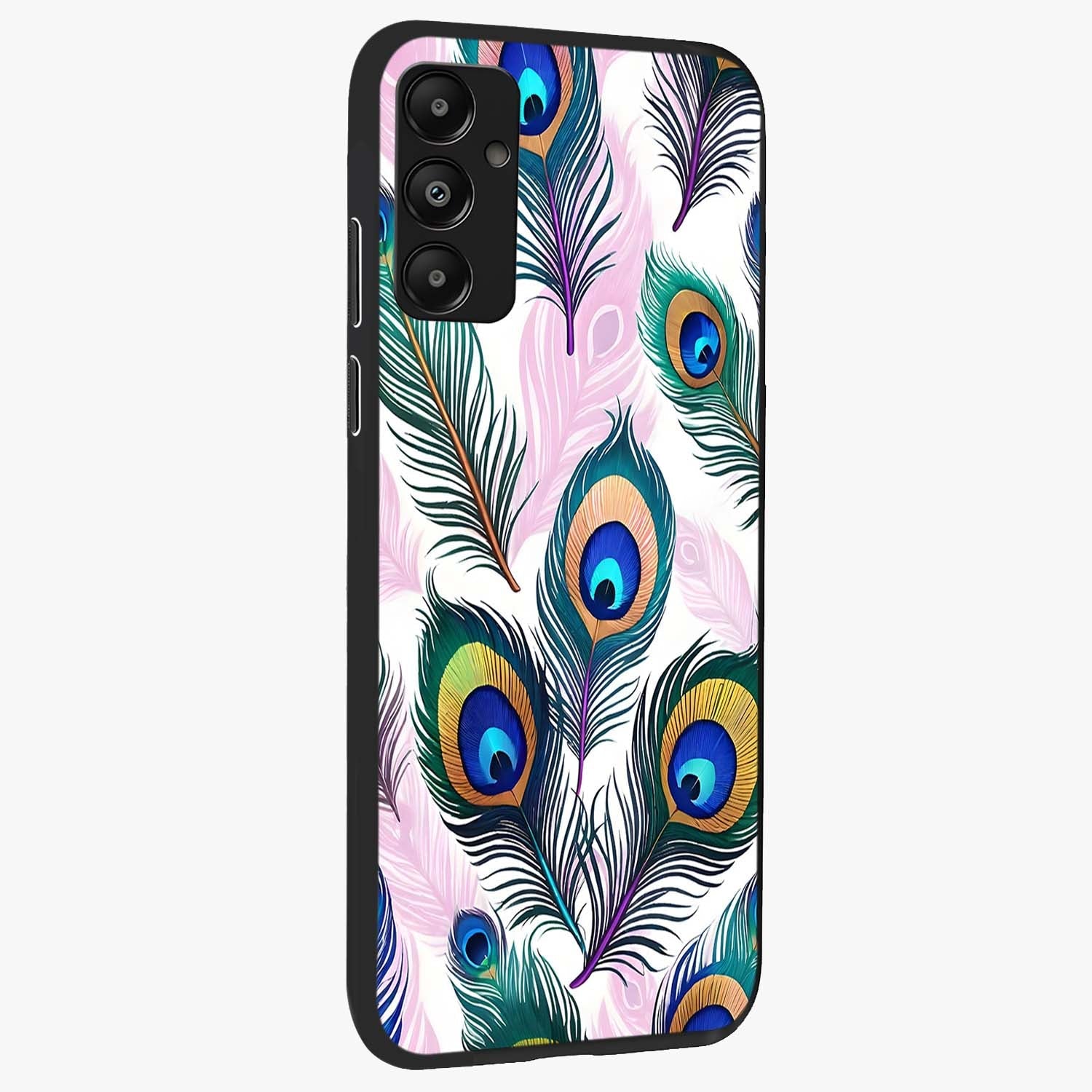 Royal Peacock Feathers Glass Case upright view showcasing elegant peacock feather artwork with decorative royal theme.