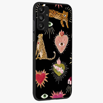 Sacred Jungle Heart Glass Case upright view showcasing vibrant jungle artwork with symbolic heart theme.