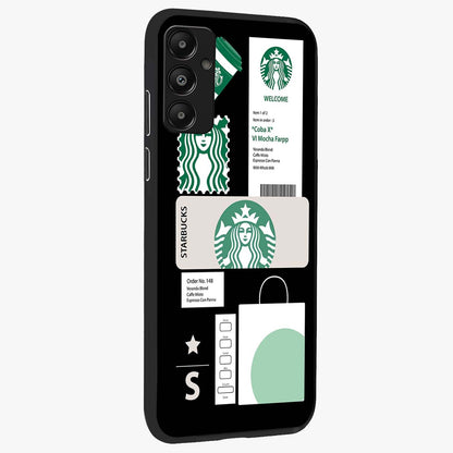 Starbucks Mocha Glass Case upright view showcasing trendy coffee inspired artwork with modern lifestyle theme.
