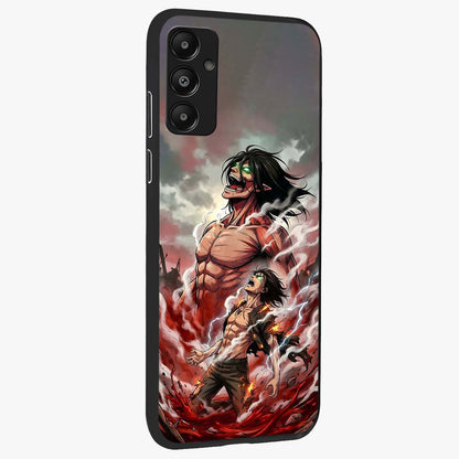 Titan Awakening Fury Glass Case upright view showcasing intense titan artwork with epic fantasy theme.