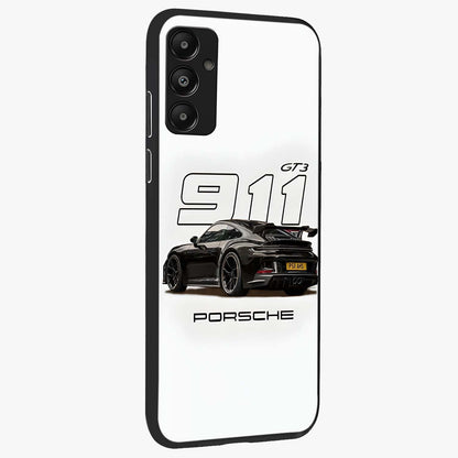 Turbo Legacy Icon Glass Case upright view showcasing bold racing inspired artwork with classic car theme.